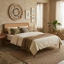 Queen Rattan Headboard Bed Frame with Wood Slat Support by LJGDeals