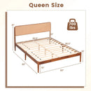 Queen Rattan Headboard Bed Frame with Wood Slat Support by LJGDeals