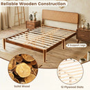 Queen Rattan Headboard Bed Frame with Wood Slat Support by LJGDeals