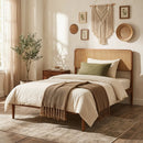Queen Rattan Headboard Bed Frame with Wood Slat Support by DirectDeals