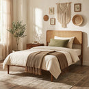 Queen Rattan Headboard Bed Frame with Wood Slat Support by LJGDeals