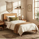 Queen Rattan Headboard Bed Frame with Wood Slat Support by LJGDeals