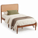 Queen Rattan Headboard Bed Frame with Wood Slat Support by LJGDeals
