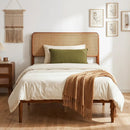 Queen Rattan Headboard Bed Frame with Wood Slat Support by LJGDeals