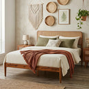 Queen Rattan Headboard Bed Frame with Wood Slat Support by LJGDeals