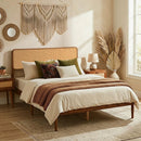 Queen Rattan Headboard Bed Frame with Wood Slat Support by DirectDeals