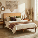 Queen Rattan Headboard Bed Frame with Wood Slat Support by LJGDeals