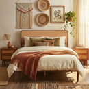 Queen Rattan Headboard Bed Frame with Wood Slat Support by LJGDeals