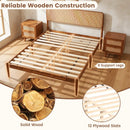 Queen Rattan Headboard Bed Frame with Wood Slat Support by LJGDeals