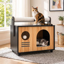 Wooden Cat House with Scratching Post and Cushion by DirectDeals