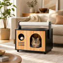 Wooden Cat House with Scratching Post and Cushion by LJGDeals
