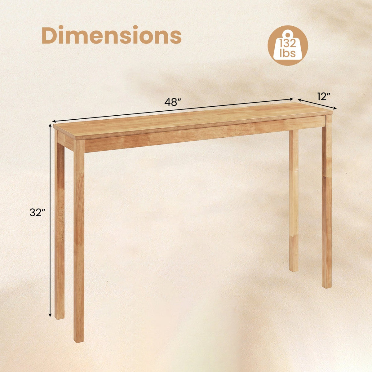 Wooden Console Table Modern Farmhouse Sofa Table with Thickened Top, photo 5 of 16