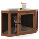 Corner Dog Kennel with Mesh Door and Cushion-Brown by LJGDeals
