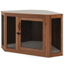 Corner Dog Kennel with Mesh Door and Cushion-Brown by LJGDeals
