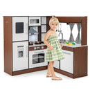 Wooden Corner Play Kitchen with Water Circulation System and Lights-Brown by LJGDeals
