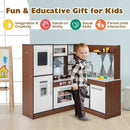 Wooden Corner Play Kitchen with Water Circulation System and Lights-Brown by LJGDeals