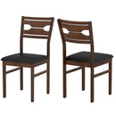 Wooden Dining Chair Set of 2 with PU Leather Padded Seat and Rubber Wood Frame-Walnut by LJGDeals