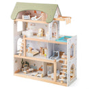 Wooden Dollhouse Kids DIY Pretend Playhouse with 33 PCS Furniture Accessories-Green by LJGDeals