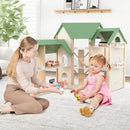 Wooden Corner Dollhouse Playset with 6 Rooms and 36 Pieces for Kids 3+ Years Old-Green by LJGDeals