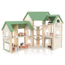 Wooden Corner Dollhouse Playset with 6 Rooms and 36 Pieces for Kids 3+ Years Old-Green by LJGDeals