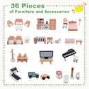 Wooden Corner Dollhouse Playset with 6 Rooms and 36 Pieces for Kids 3+ Years Old-Green by LJGDeals