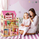 Doll House Playset with 3 Stories and 6 Simulated Rooms and 15 Pieces of Furniture-Pink by LJGDeals