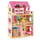 Doll House Playset with 3 Stories and 6 Simulated Rooms and 15 Pieces of Furniture-Pink by LJGDeals