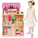 Doll House Playset with 3 Stories and 6 Simulated Rooms and 15 Pieces of Furniture-Pink by LJGDeals
