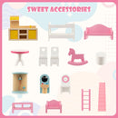 Doll House Playset with 3 Stories and 6 Simulated Rooms and 15 Pieces of Furniture-Pink by LJGDeals