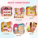 Doll House Playset with 3 Stories and 6 Simulated Rooms and 15 Pieces of Furniture-Pink by LJGDeals