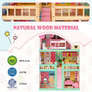 Doll House Playset with 3 Stories and 6 Simulated Rooms and 15 Pieces of Furniture-Pink by LJGDeals