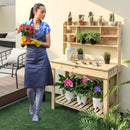 Large Garden Potting Bench Table with Display Rack and Hidden Sink-Natural by LJGDeals