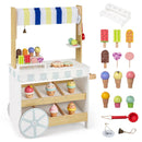 Wooden Ice Cream Cart for Kids 2-in-1 Grocery Store Playset with Display Shelves-White by LJGDeals