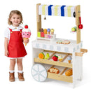 Wooden Ice Cream Cart for Kids 2-in-1 Grocery Store Playset with Display Shelves-White by LJGDeals