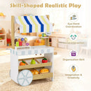 Wooden Ice Cream Cart for Kids 2-in-1 Grocery Store Playset with Display Shelves-White by LJGDeals
