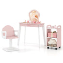 Wooden Kids Hair Salon Play Set with LED Lighted Mirror-Pink by LJGDeals