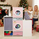 Wooden Kids Laundry Playset with Laundry Detergent Bottle and Clothes Hangers-Pink by LJGDeals