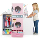 Wooden Kids Laundry Playset with Laundry Detergent Bottle and Clothes Hangers-Pink by LJGDeals