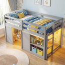 Wooden Low Kids Loft Bed with LED Lights and 2 Doors by LJGDeals