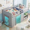 Wooden Low Kids Loft Bed with LED Lights and 2 Doors by LJGDeals
