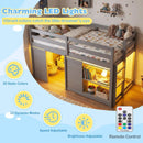 Wooden Low Kids Loft Bed with LED Lights and 2 Doors by LJGDeals