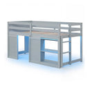 Wooden Low Kids Loft Bed with LED Lights and 2 Doors by LJGDeals