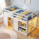 Wooden Low Kids Loft Bed with LED Lights and 2 Doors