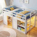 Wooden Low Kids Loft Bed with LED Lights and 2 Doors by LJGDeals