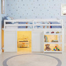 Wooden Low Kids Loft Bed with LED Lights and 2 Doors by LJGDeals