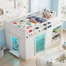Wooden Low Kids Loft Bed with LED Lights and 2 Doors by LJGDeals