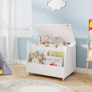 Wooden Mobile Toy Storage Organizer with Bookshelf and Lockable Wheels