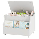 Wooden Mobile Toy Storage Organizer with Bookshelf and Lockable Wheels