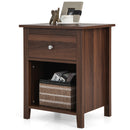 Wooden Nightstand with Slide-out Drawer and Open Shelf