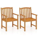 Solid Acacia Wood Patio Chairs Set of 2 with Slatted Seat and Inclined Backrest for Porch by LJGDeals